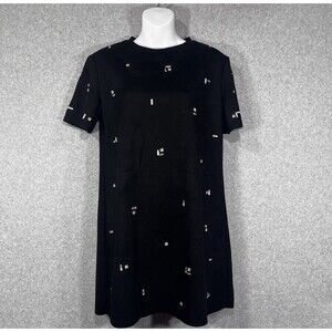Zara Dress Black Womens Small Embellished Rhinestone Mini Party Short Sleeve NWT